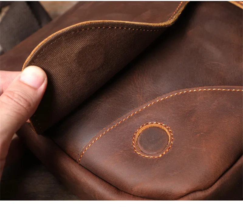 Vintage fashion designer natural crazy horse cowhide men's chest bag casual multifunctional genuine leather shoulder bag satchel