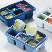 silicone ice block with lid 6 grid ice block mold soft bottom square shape ice maker diy ice tray mould kitchen bar accessories