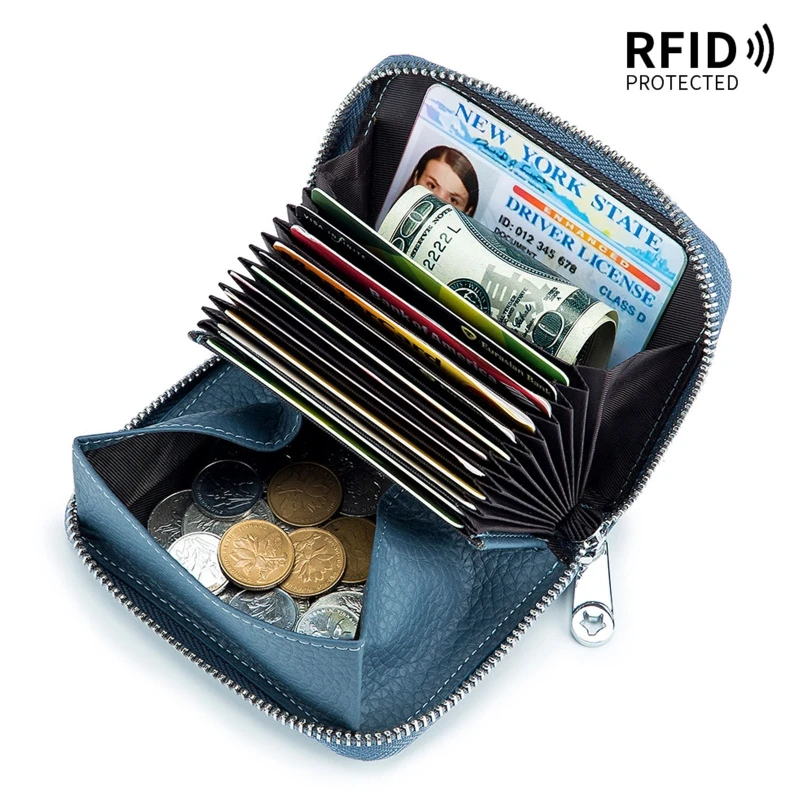 

Fashion Business Card Holder Blocking Bank Credit Cards ID Case Zipper Bag Wallet Organizer for Women Men
