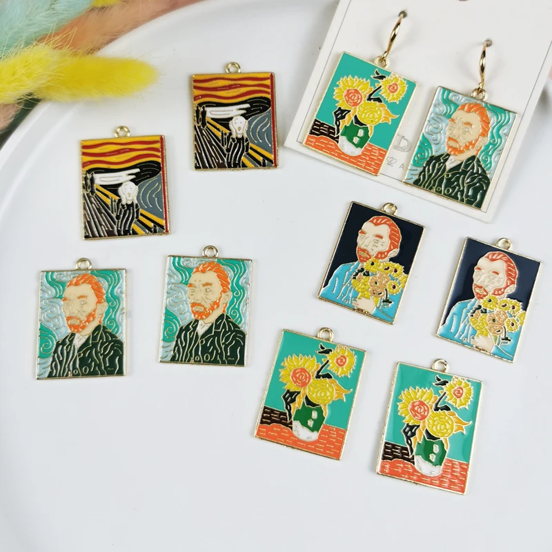 

ApeUr 10pcs Artist Painting Enamel Metal Charms For Jewelry Making Van Gogh's Painting Pendants Fit Earrings DIY