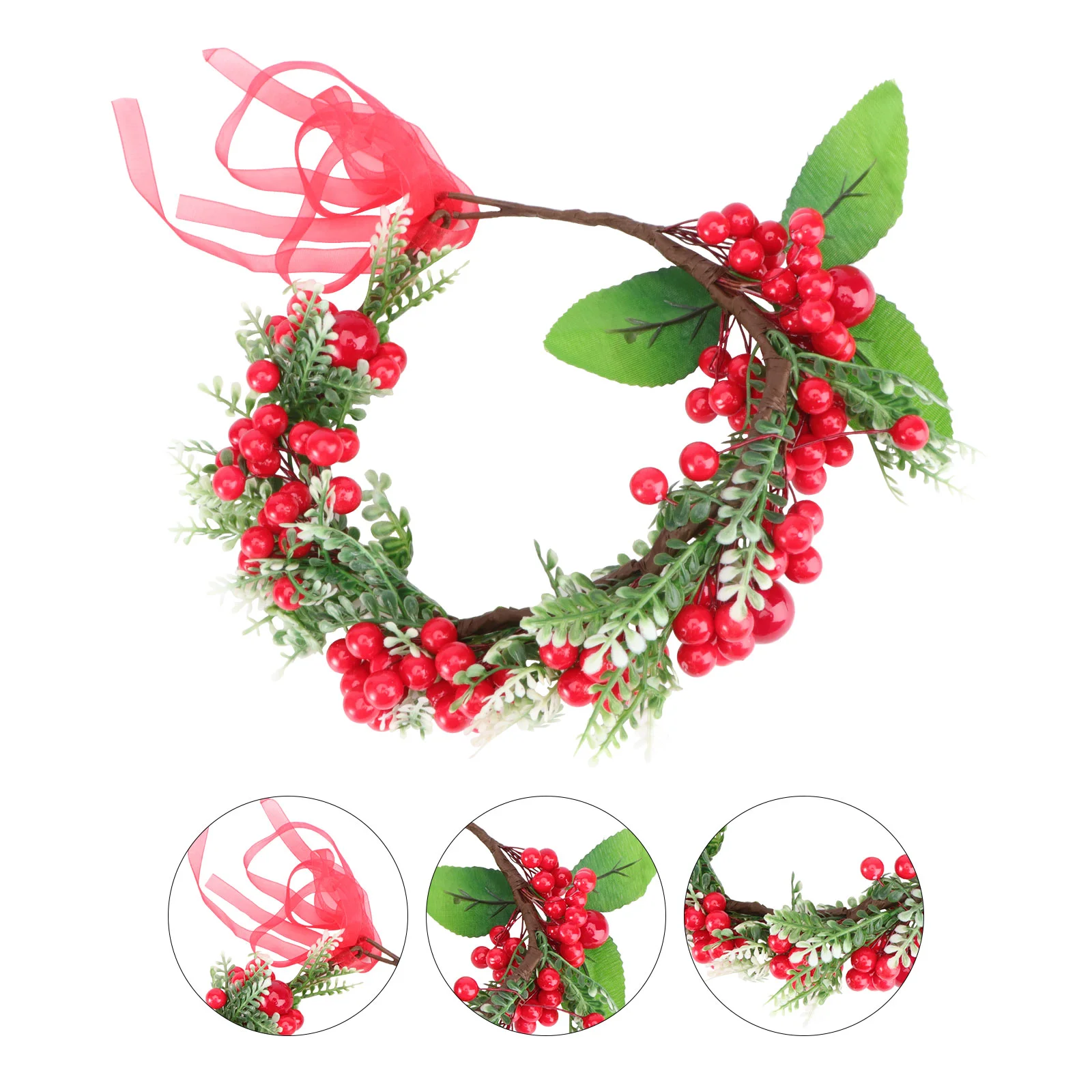 

Wedding Wreath Berries Christmas Flowerheadpiece Garland Hair Headpieces Bridesmaid Red Berry Ribbon Women Girls Accessory
