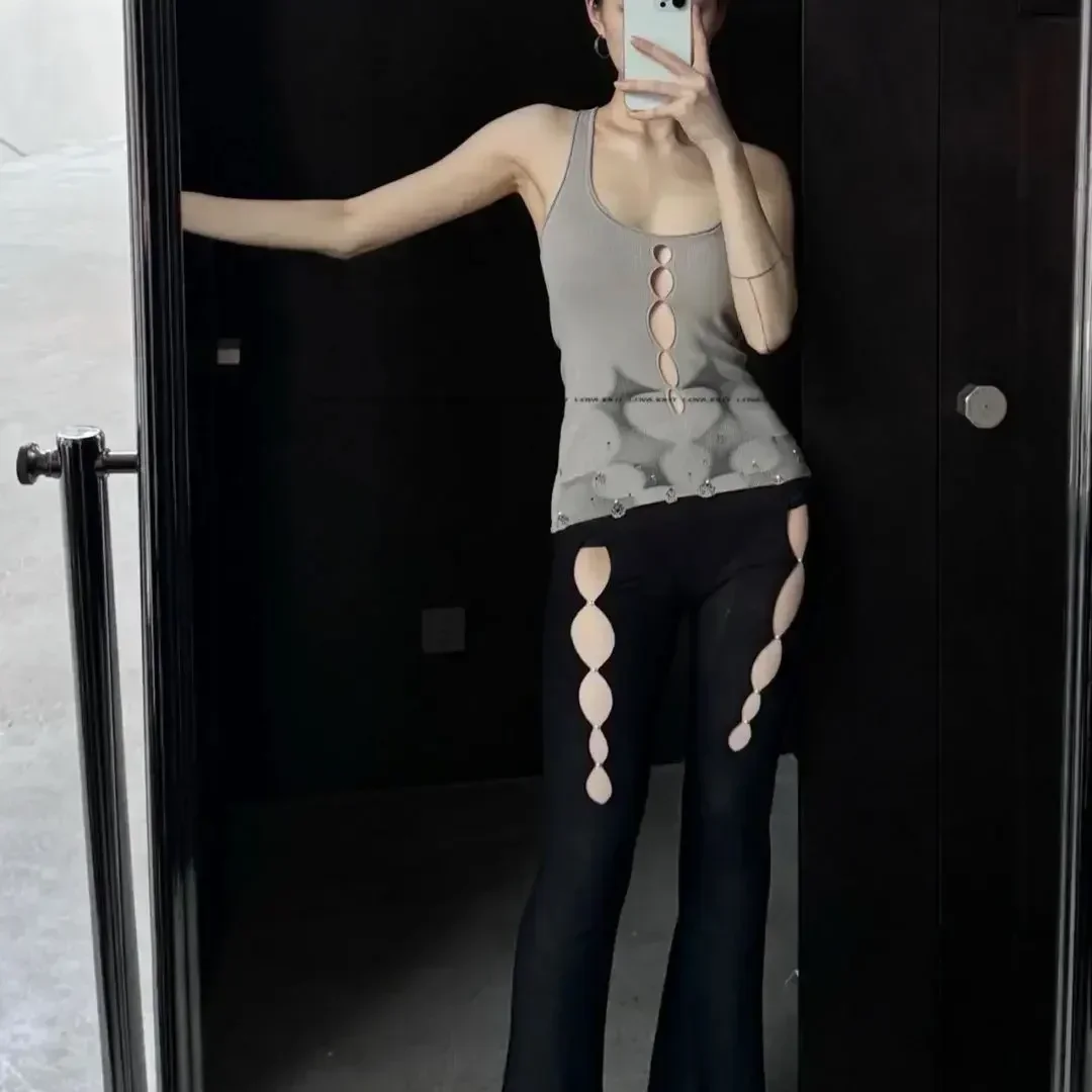 Горячая девушка ажурная бретелька рваный сексуальный жилет летняя основа