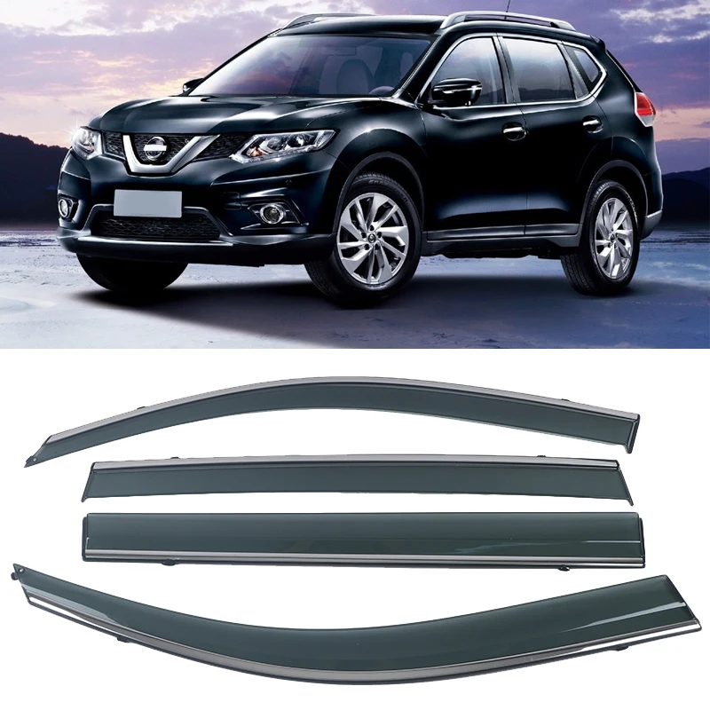 For Nissan X-Trail (T32) 2014- Chrome Molding Trim Strip Wind Visor Deflectors Door Side Window Air Guard Against Snow Sun Rain