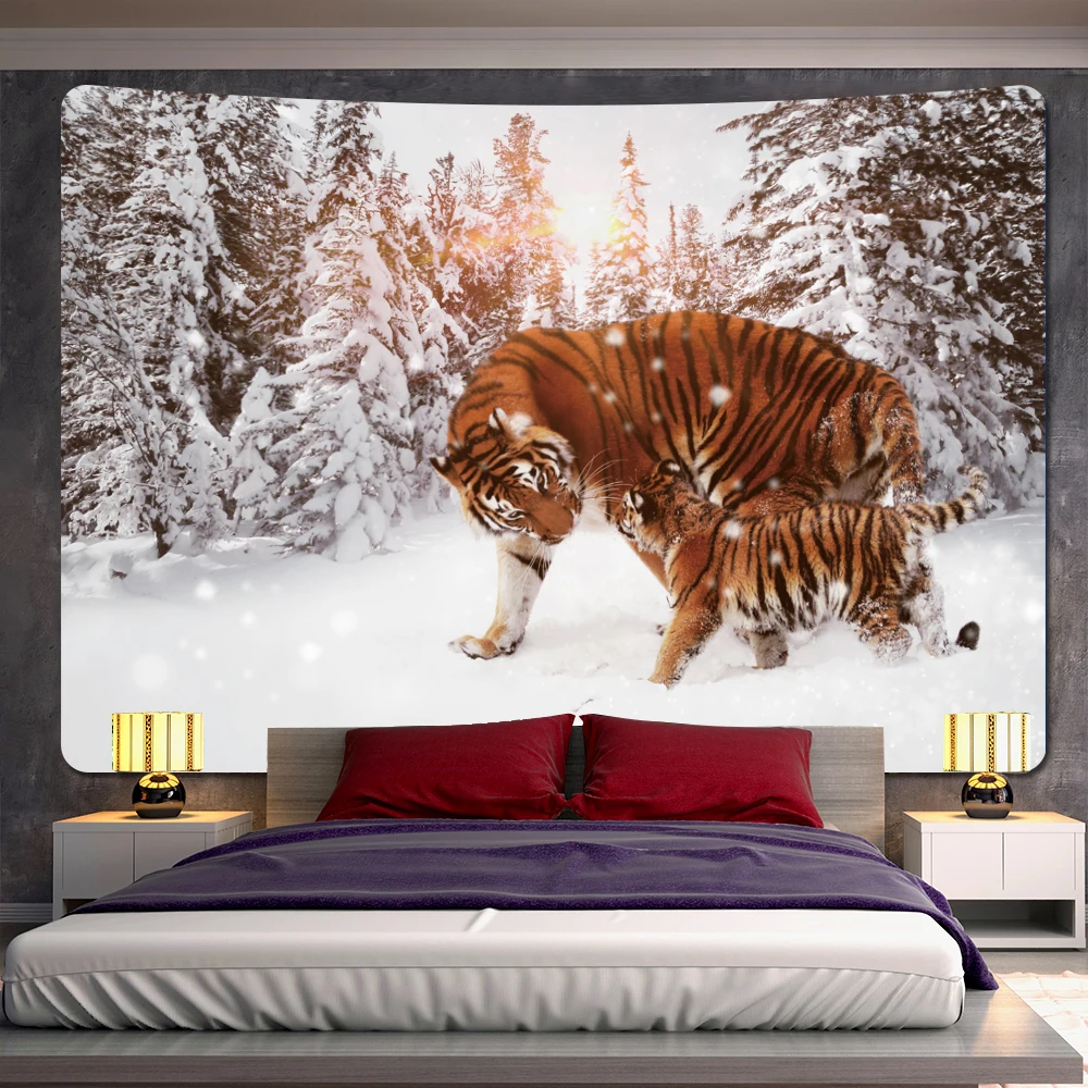

Tiger Tapestry Snow Art Tapestry Hippie Boho Wall Hanging Wall Decor Backdrop Fabric Bedroom Room Aesthetic Decor Home Decor