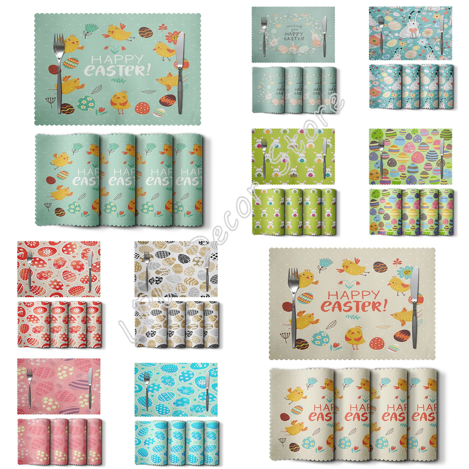 

Набор из 4 ковриков в виде пасхальных яиц, кроликов, коврики для стола, моющиеся нескользящие термостойкие коврики для вечерние, обеденные у...