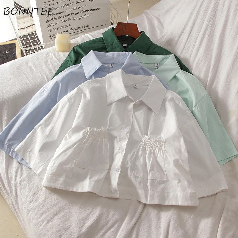 

Shirts Women Leisure Clothing Female College Trendy Soft Summer French Style Streetwear All-match Shirring Cozy Cute Gentle Crop