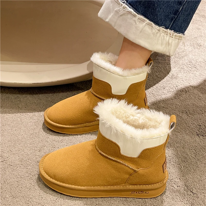 

Белые ботильоны на плоской подошве, зимняя обувь, австралийские ботинки с круглым носком, женские плюшевые низкие ботинки с подкладкой, 2022, ...