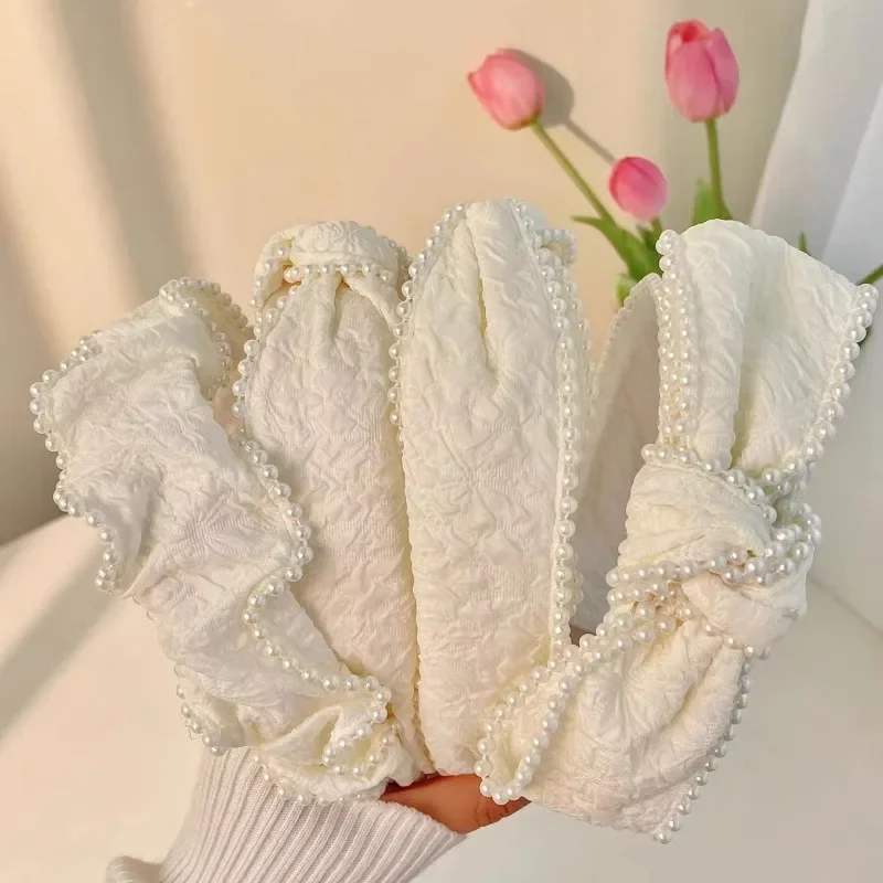 Жемчужный большой бант молочно-белая повязка на голову для мытья лица женщин