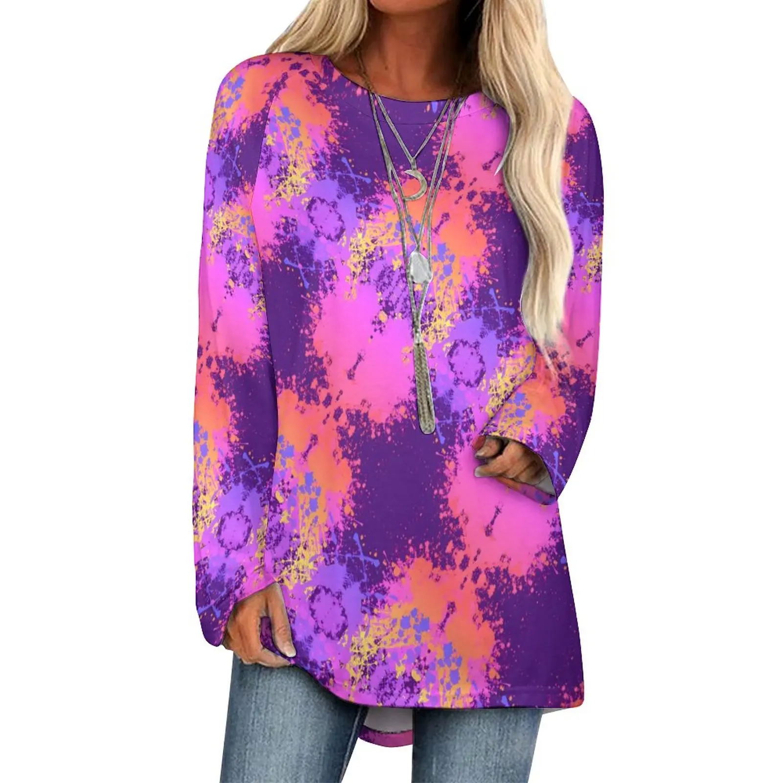 

Purple Splatter T Shirt Abstract Print Modern Long Sleeve T Shirts Street Style Oversize Tee Shirt Custom Clothes Birthday Gift