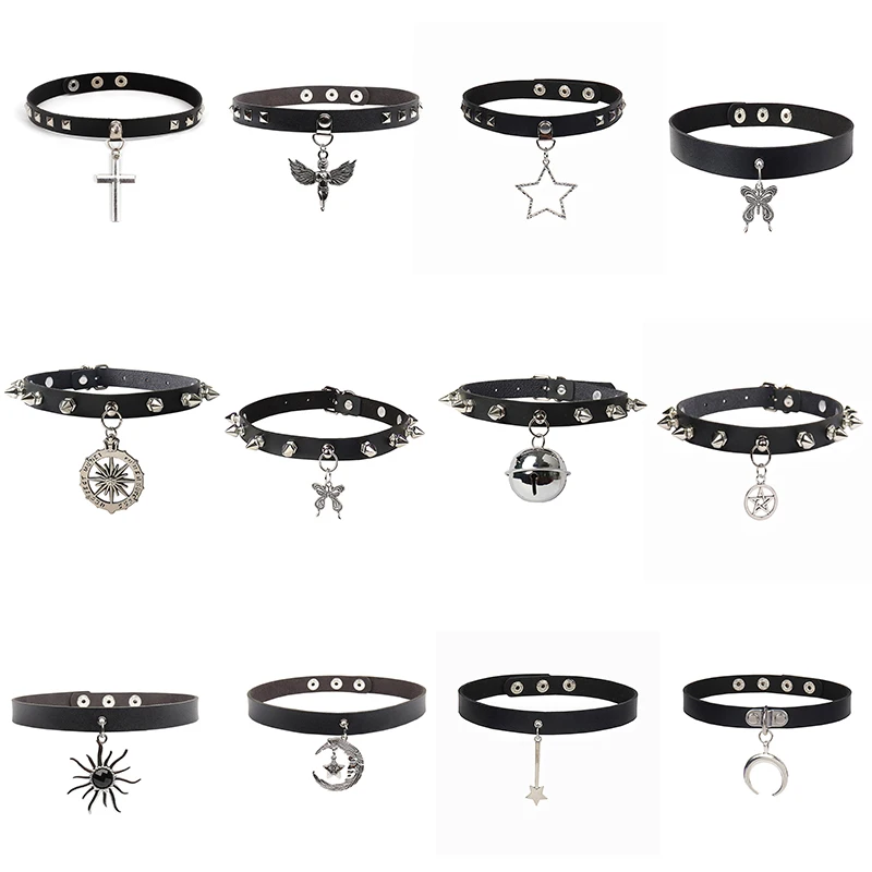 Модное готическое колье-колье со звездой бабочкой и ангелом женское кожаное