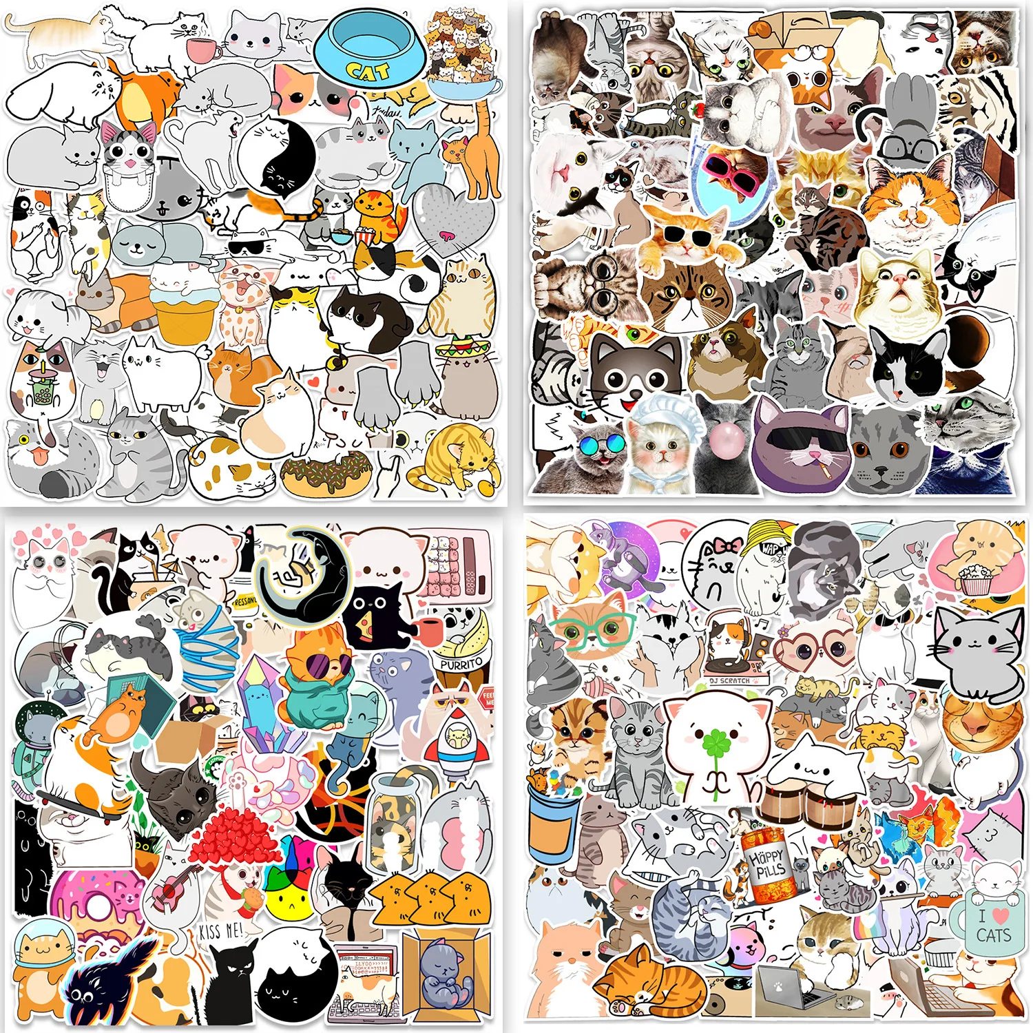 

50Pieces/Pack of Cute Cat Stickers for Kids Laptop Skateboard Helmet Waterproof Kawaii Cup Sticker