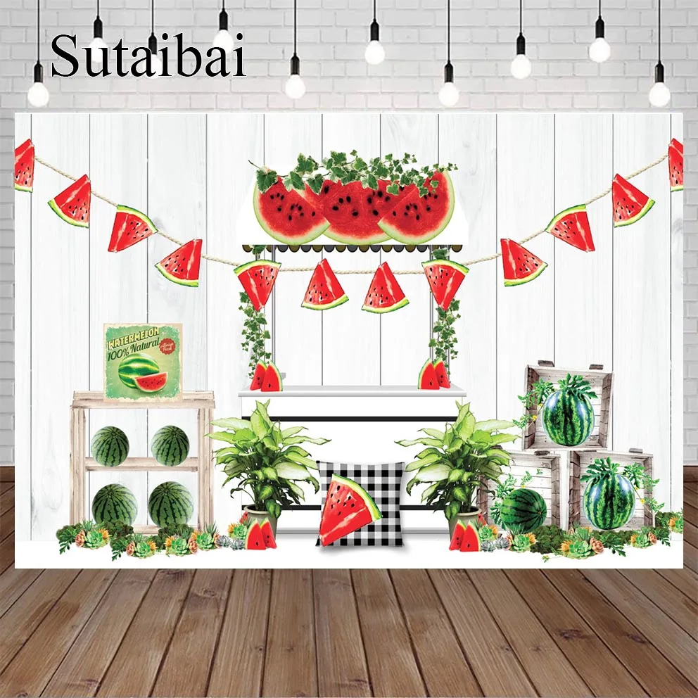 

Photography Background Sweet Watermelon Balloons Girl 1st Birthday Party Cake Smash Decor Backdrop Photo Studio Props