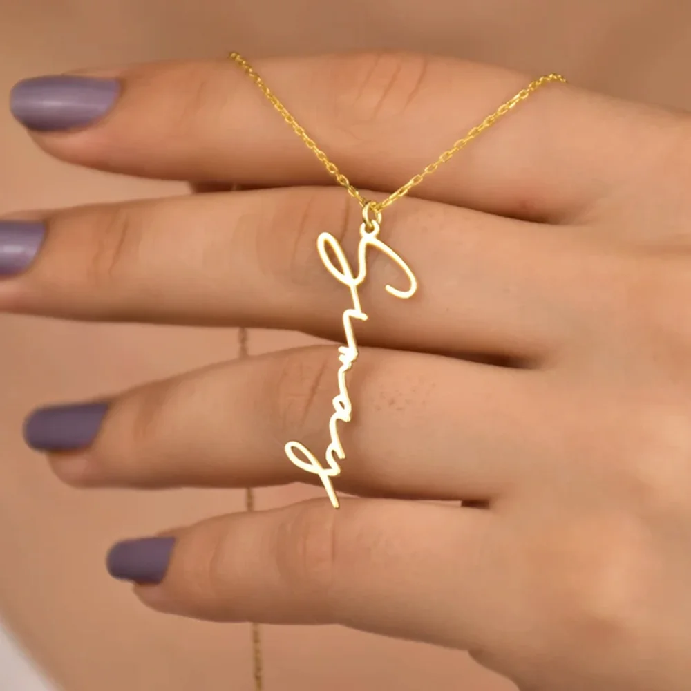 

Ожерелье с подвеской-именем на заказ, колье с вертикальным кулоном, индивидуальное художественное ожерелье с надписью, подарочное ювелирно...