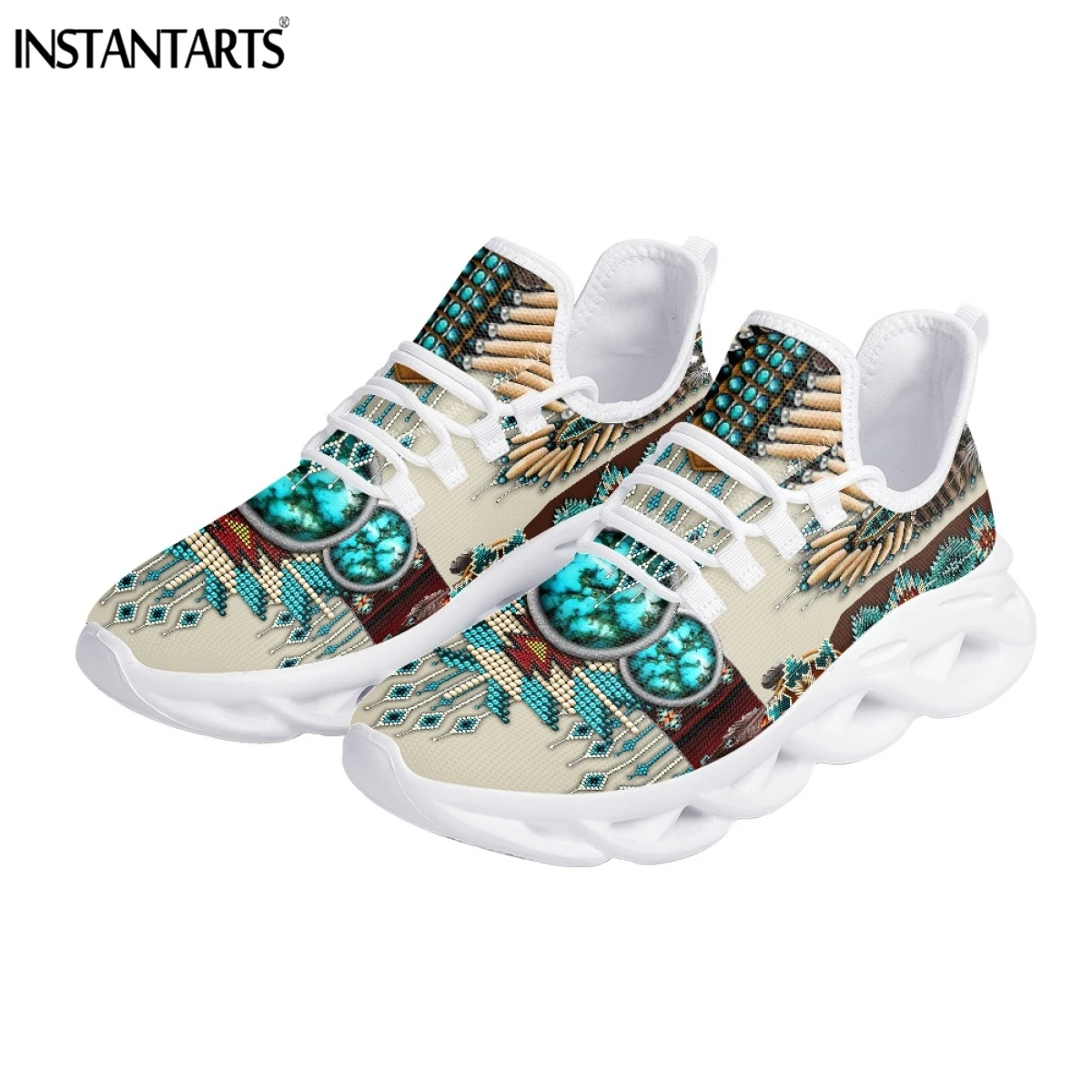 INSTANTARTS Ethnic Tribal Aztec Platform Shoes for Women Casual Mesh Shoes Dreamcatchers Print Breathable Lace up Mesh Sneakers