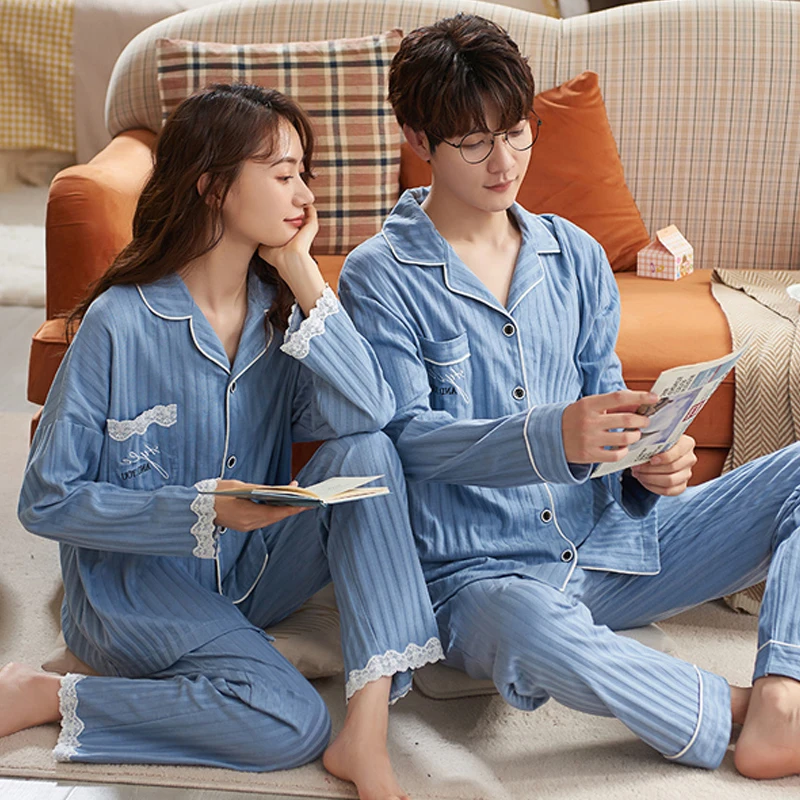 QUHENG Pyjamas Winter Cotton Couple Pajamas Women Long Sleeve Student Set Fashion Handsome Home Sleep for Women Men Sleepwear