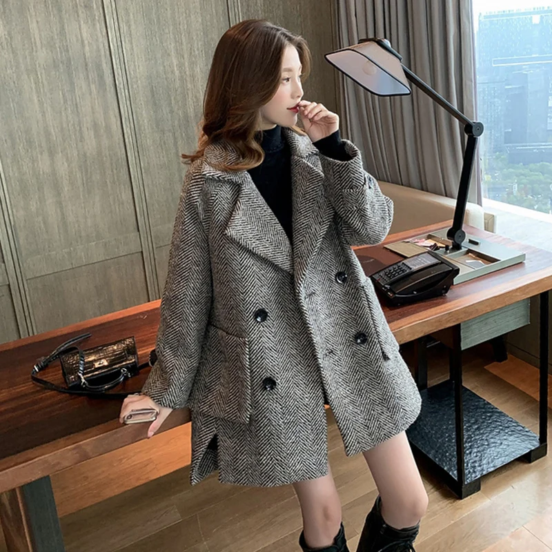 

Plaid Jas Vrouwen Vrouwen Wollen Blazer 2022 Nieuwe Herfst En Vrouwen Herfst Winter Jas Verdikte Kleine Mid-Lengte wollen Jas