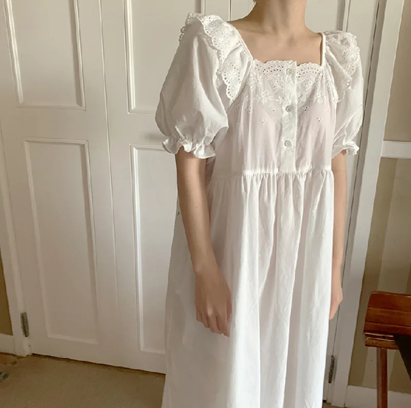 Sweet Student Sleepwear Sleepshirt Summer Short Sleeve Cotton Nightgowns Women Loose Long Night Dress Female Nightwear