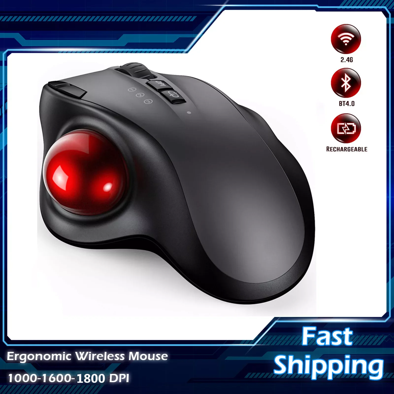 

Bluetooth Mouse Rechargeable 2.4G USB Wireless Mice Ergonomic Trackball Mouse for Computer 1000 1600 1800 DPI