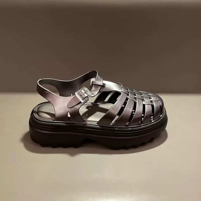 Женские туфли на платформе в римском стиле повседневные плетеные сандалии желе с