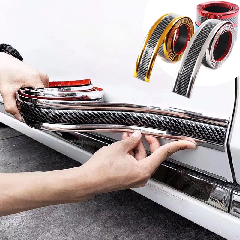 

Car Threshold Strip Anti Scratch Door Sill Protector Rubber Strip Carbon Fiber Car Threshold Protection Bumper Film Sticker