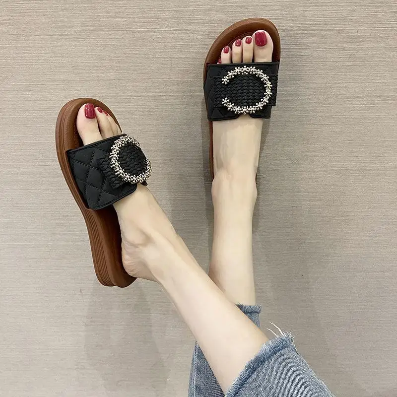Sandals Woman Summer 2022 Fashion C Buckle Flat Soft Sole Slippers Home Non-slip Slippers Shoes For Women Slippers Boho Sandal