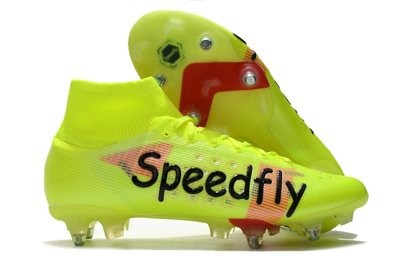 

2022 Soccer Shoes SG men Cleats high ankle Football Boots sports Yellow/Core Black