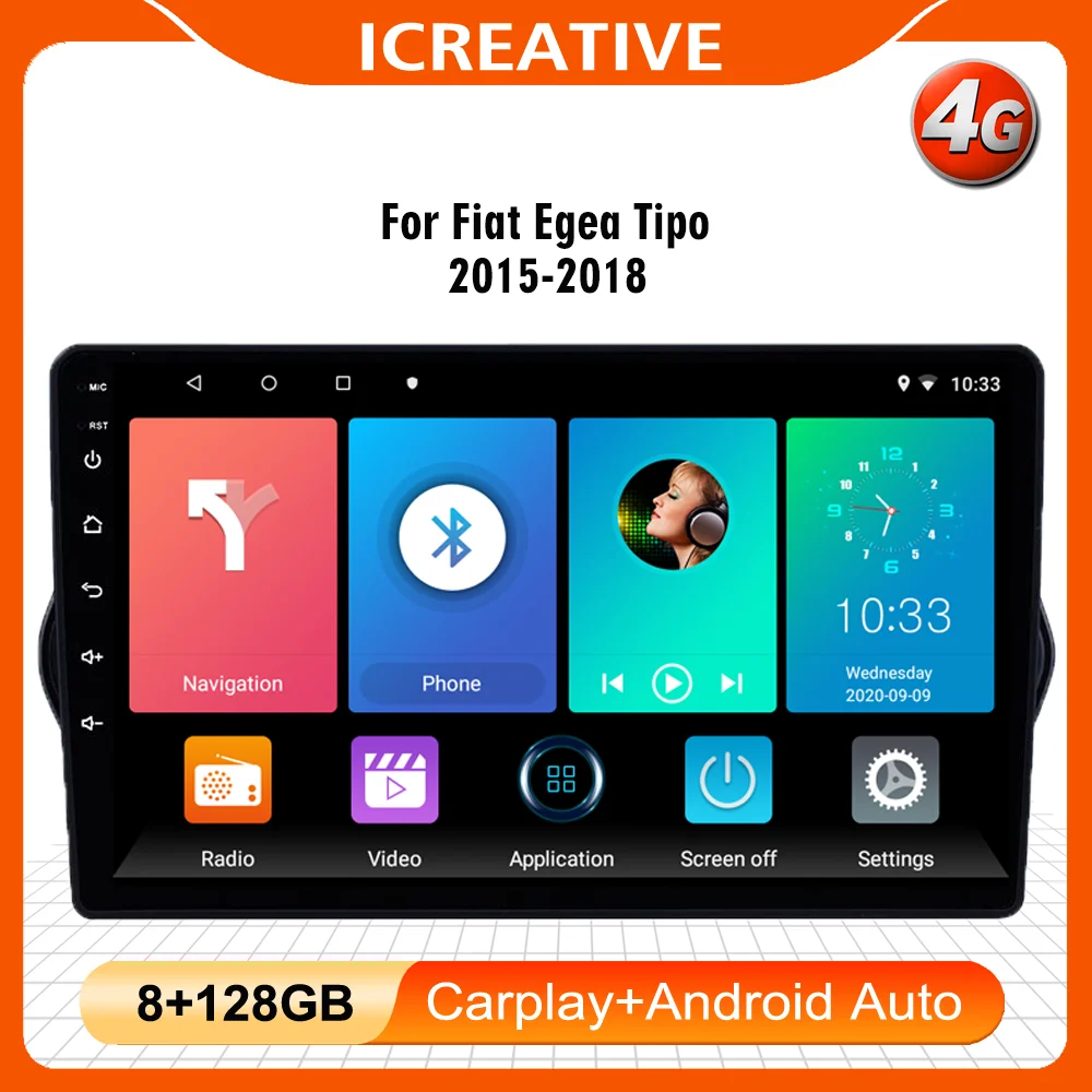 

For Fiat Egea Tipo 2015-2018 9" 2Din 4G Carplay Android Car Multimedia Player Wifi Navigation GPS Head Unit Stereo with Frame