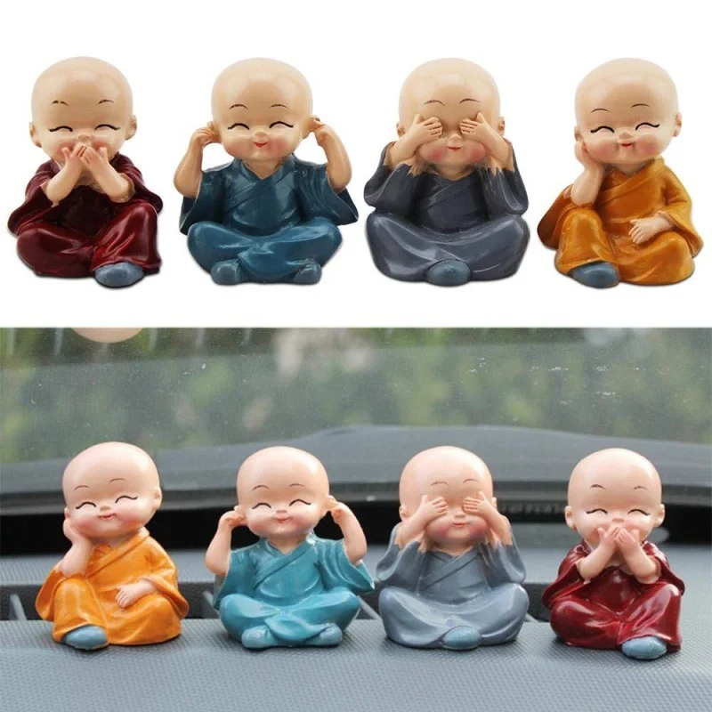 

Fashion 4pcs/set Cute Monk Small Resin Statue Sage Kung Fu Buddha Creative Craft Ornament for Home Office Car Display