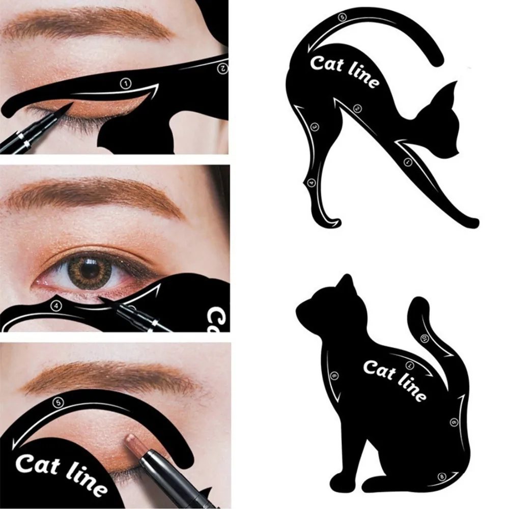 1/2Pcs Cat Line Eyeliner Stencil modelli Template strumenti per modellare sopracciglia modelli Card Shadow Eye Makeup Stencil accessori