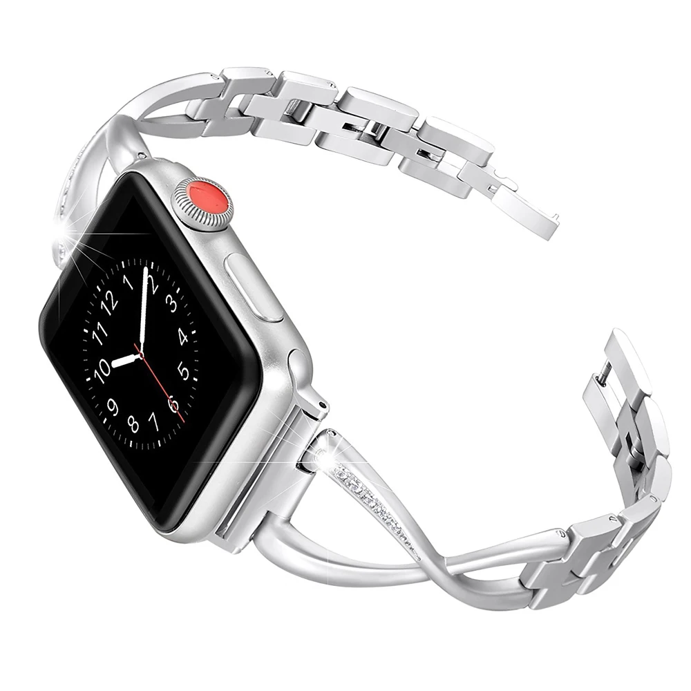 Diamond For Apple Watch Band Series 45mm 41mm 42mm 38mm 44mm 40mm Stainless Steel strap Iwatch 7 6 5 4 3 SE Wrist Bracelet belt