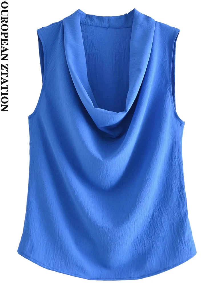 

PAILETE Women 2022 fashion soft touch blouses vintage flowing neck sleeveless female shirts blusas chic tops