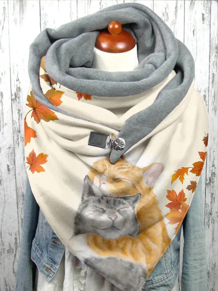 

Women's Cat Snuggles In Love Art Print Leisure Shawl Scarf