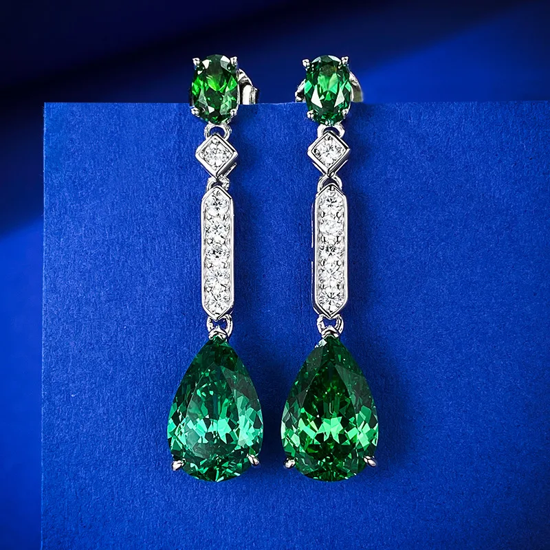 

SpringLady Vintage 100% 925 Sterling Silver Pear Cut 8*12MM Lab Emerald Gemstone Drop Earrings Wedding Party Fine Jewelry Gifts