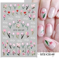 tulip flower 3d nail art sticker spring elegant pink nail decals diy back glue decoration nail art beauty tool