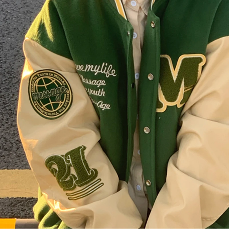 DAYIFUN/женские бейсбольные пальто милый зеленый винтажный топ для девочек с