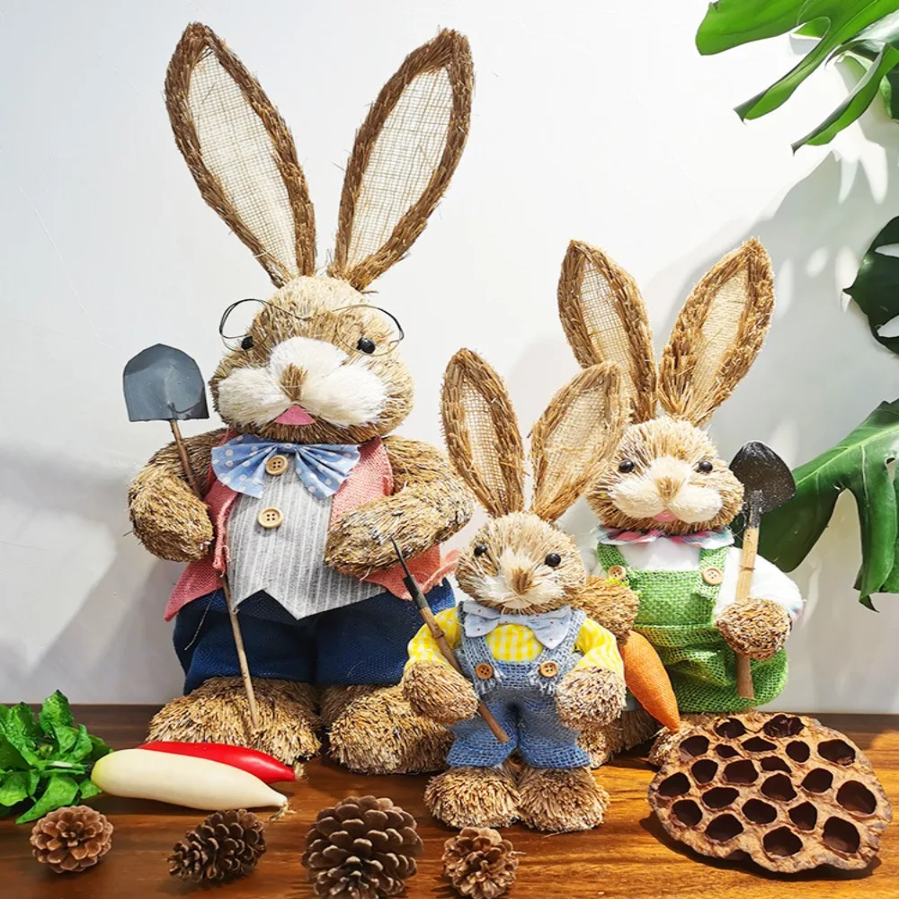 

35cm Straw Rabbit Standing Rabbits Bunny Decorations Easter Party Home Garden Wedding Ornament Easter Theme Party Supplies