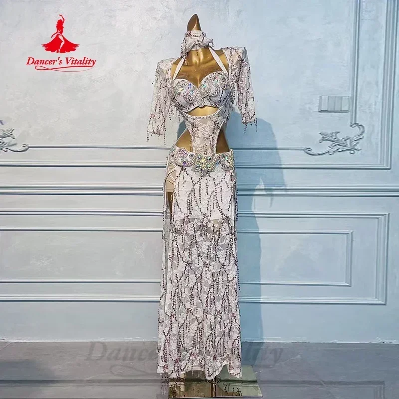 Одежда для танца живота женщин индивидуальный продвинутый костюм с кружевом и