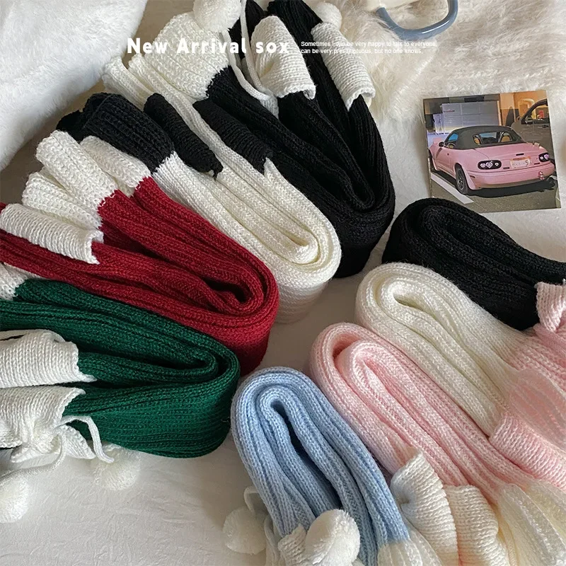 Японские носки в стиле &quotЛолита&quot женские пушистые чулки кружевные утепленные