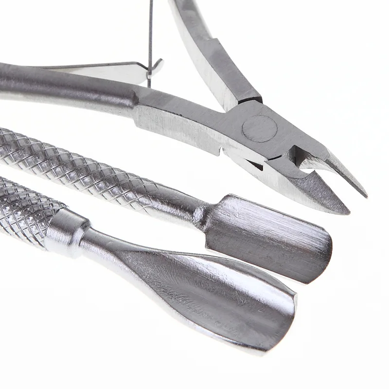 

Dead Skin Cut 3pcs/set Silver 2 Ends Nail Pusher Nail Spoon Cuticle Pushers Scissor Set Manicure Art Tools