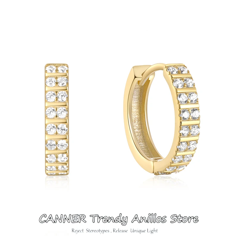 

CANNER 925 Silver Double Row Zircon Hoop Earring For Women Shiny Crystal Huggie Charming Female Wedding Earring Piercing Jewelry