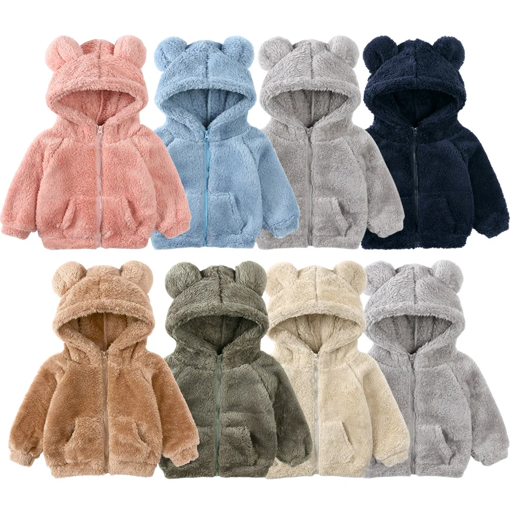 

2023 Winter New Children Long Sleeve Lamb Fleece Zipper Coat Boys Girls Warm Thicken Hooded Padded Jacket Kids Plush Clothes 7Y