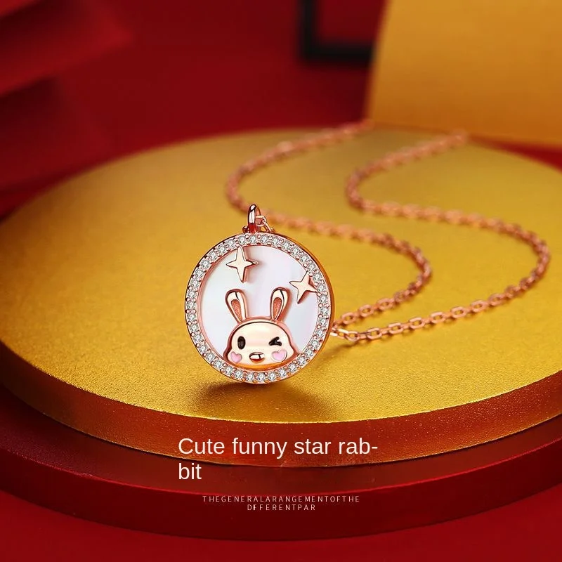 

Original Cute Fun Star Rabbit Agate Necklace Female S925 Silver Niche Design National Tide Palace Mid-autumn Festival Rabbit