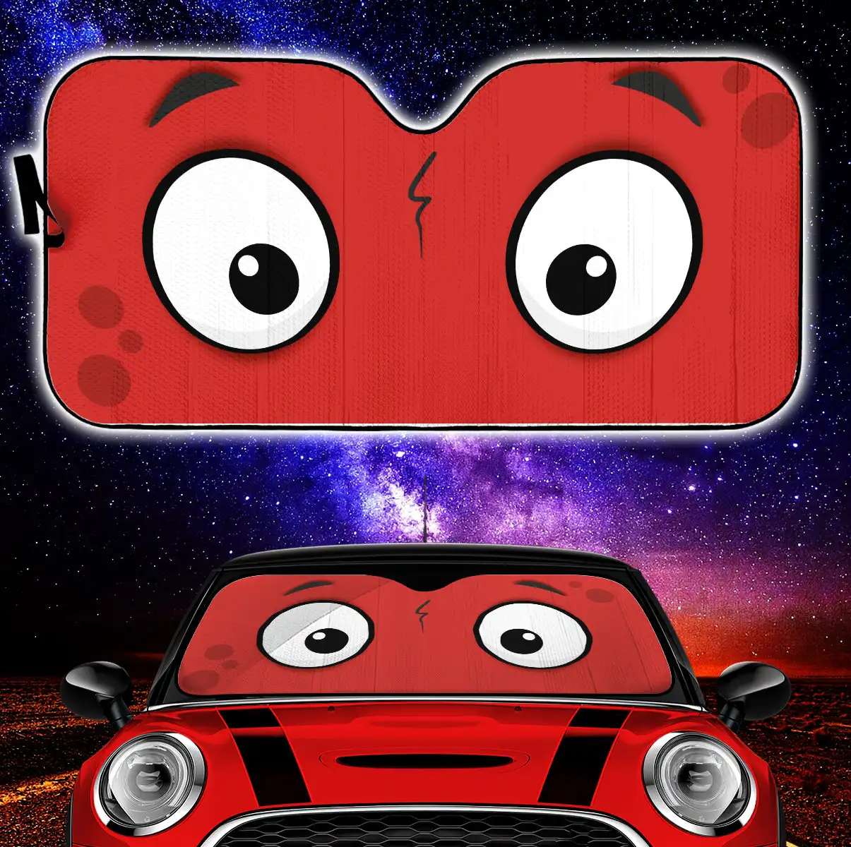 

Red Slight Surprised Cartoon Eyes Car Auto Sunshades