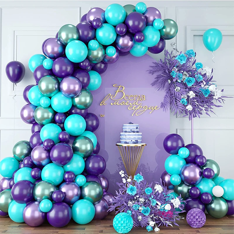 

Гирлянда Тиффани с синими и фиолетовыми воздушными шарами, цвет металлик, набор из латекса для детского праздника, свадьбы, дня рождения, девичника, декор для вечеринки