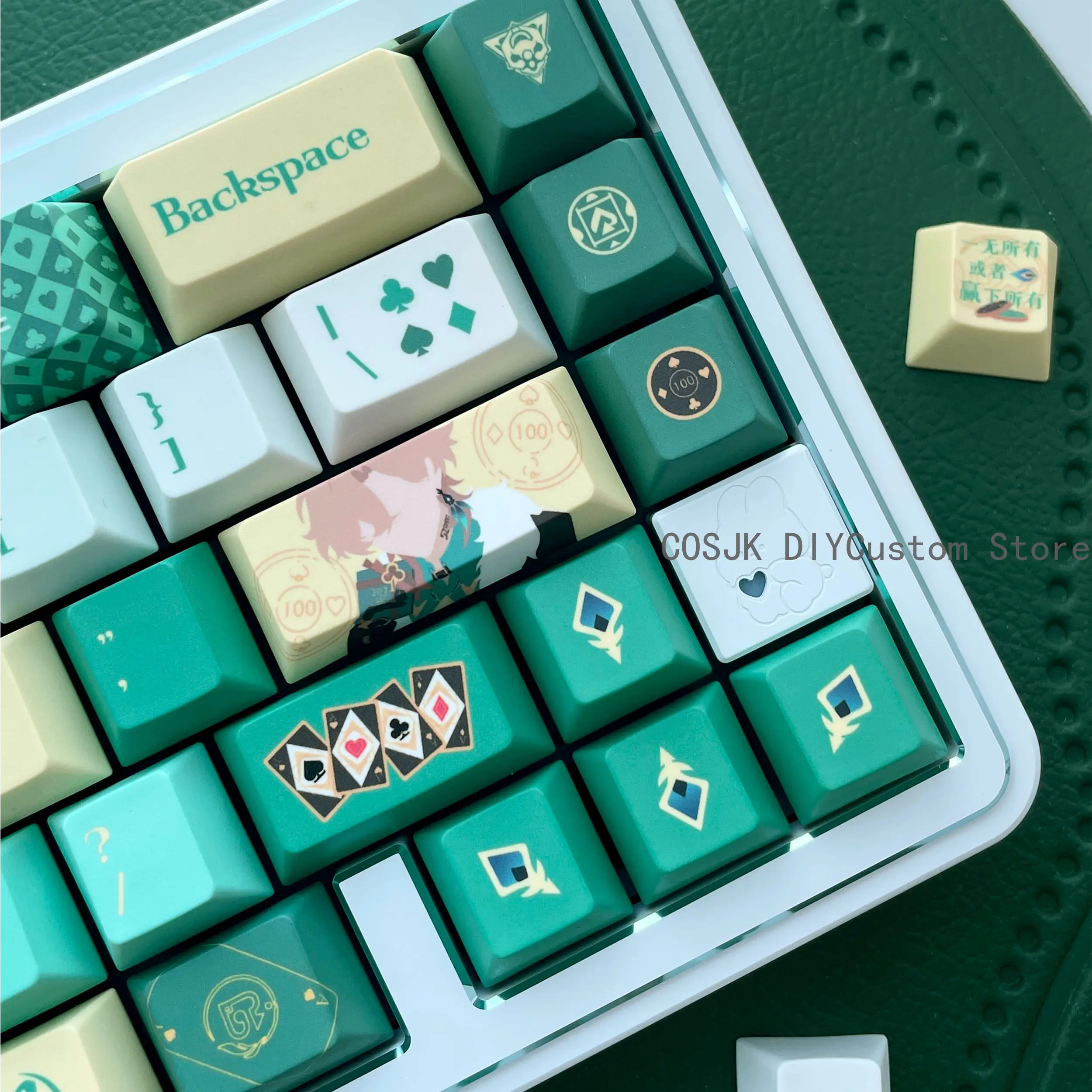 Фото Механические кейкапы PBT для игры Honkai: Star Rail Aventurine, полупрозрачные, 140 клавиш, аксессуары для компьютера, подарок для косплея №3