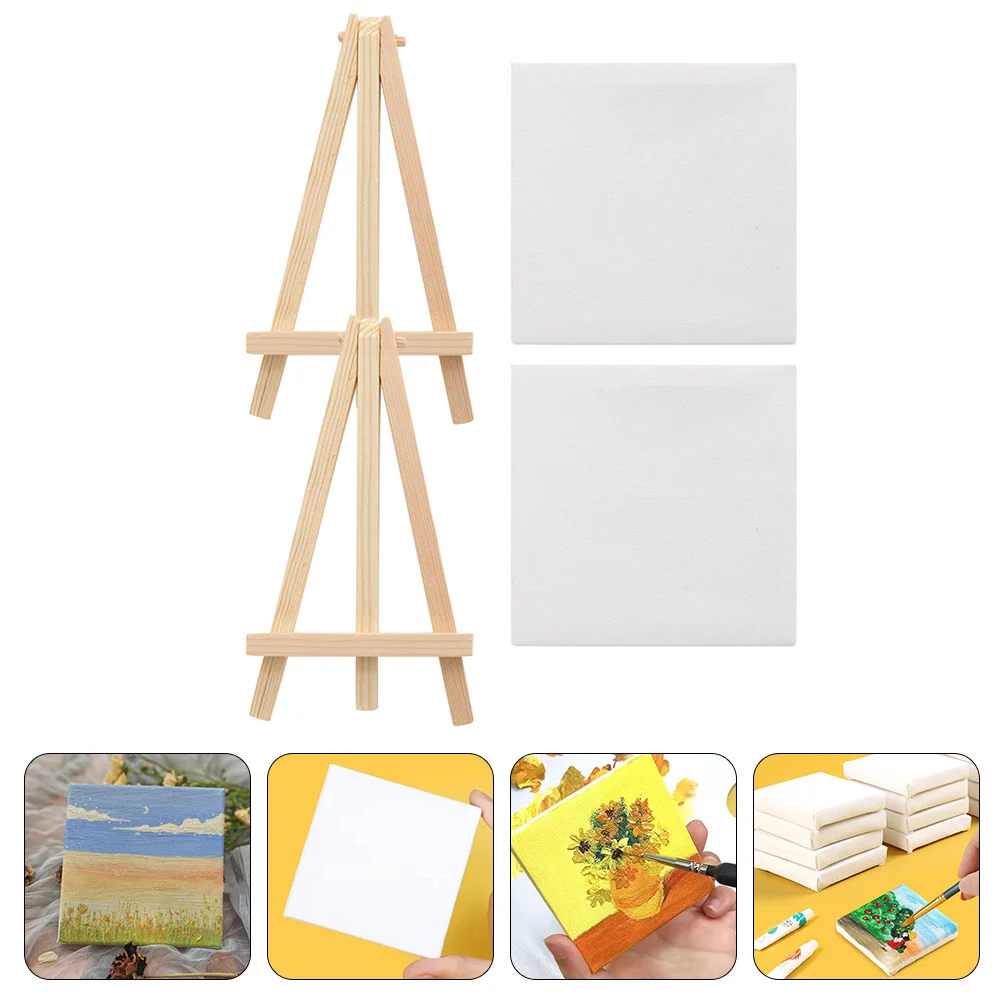 

2 Sets Mini Oil Painting Board Multi-function Canvas Easel Delicate Desktop Triangle Stand Decor DIY Blank Frames