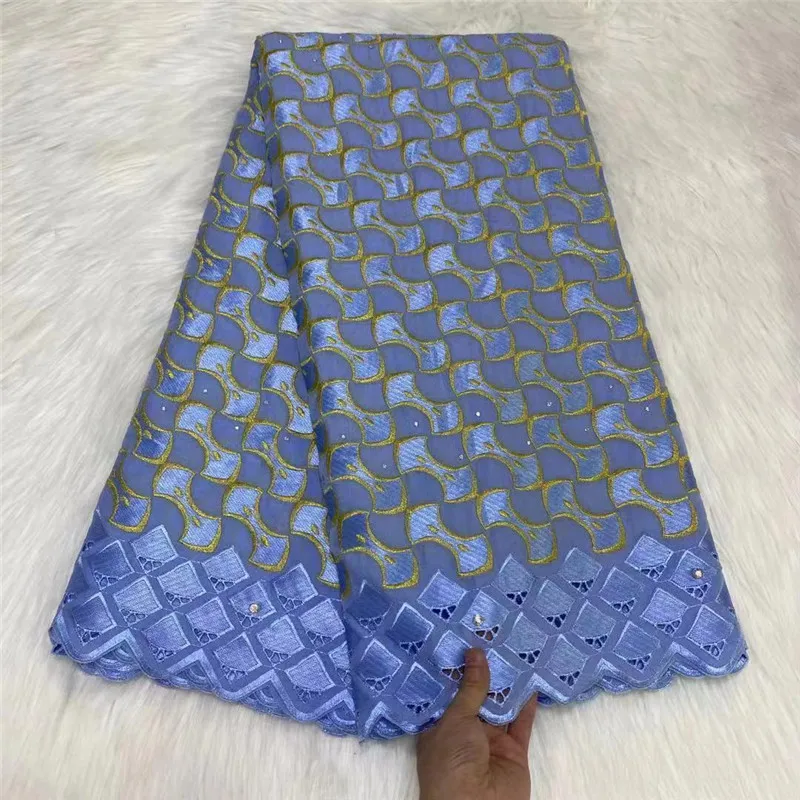 

5 Yard High Quality Dry Lace Fabric 2022 Latest Heavy Beaded Embroidery African 100% Cotton Swiss Voile Popular Dubai Style 7L2