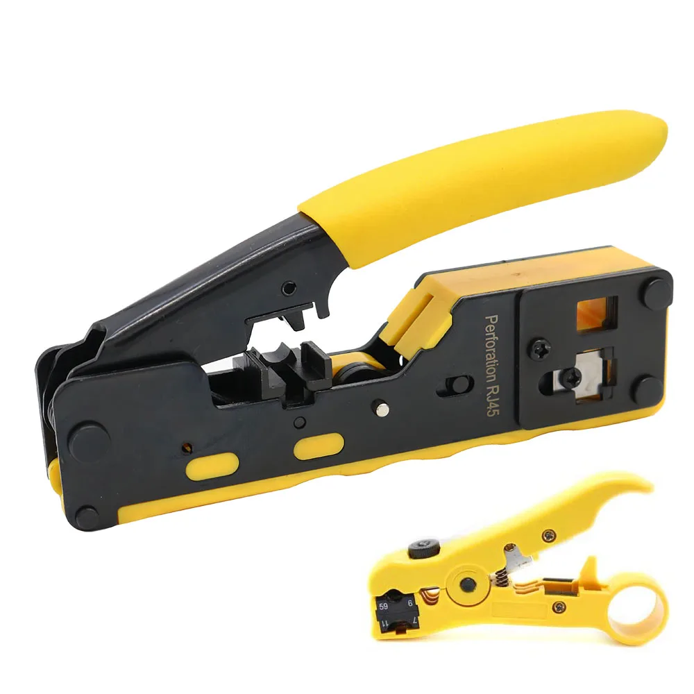 

CAT5 CAT6 CAT7 Pass Through Crimper Crimping Tools For Standard RJ45 RJ12 RJ11 Connectors CAT6a Shielded Modular Plugs