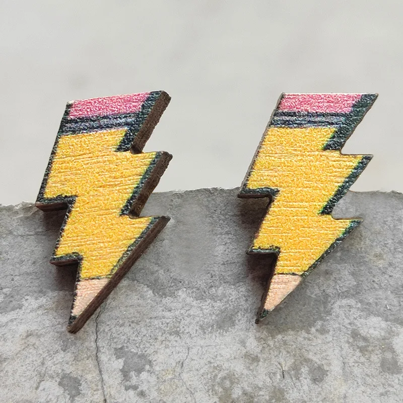 Симпатичные деревянные карандаши серьги для учеников молния линейка черная