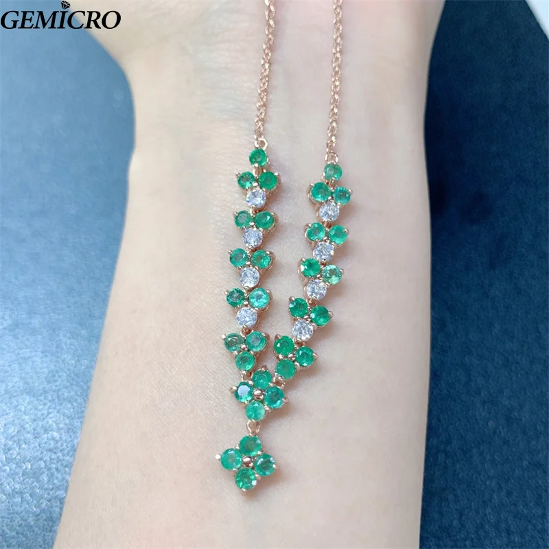 Ожерелье женское из серебра 925 пробы с натуральным изумрудом 3 мм 32 шт.